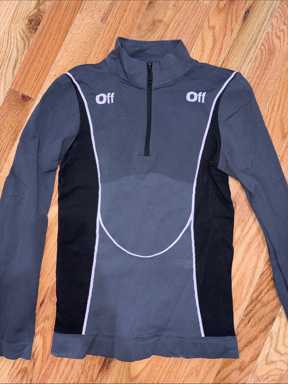Off-White Long Sleeve Color-Blocked Top in Charcoal with Pink Trim